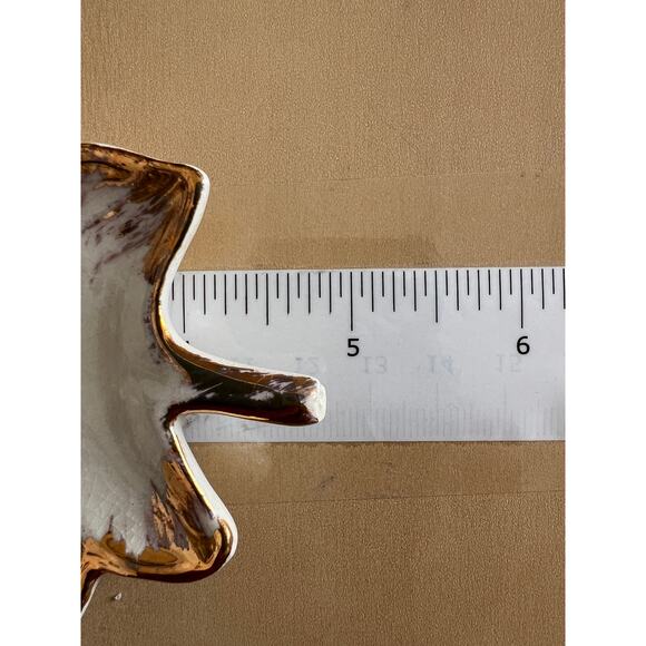 Vintage White Ceramic Leaf Dish 5" Crazed Gold Luster Trinket Dish Tray MCM - Picture 4 of 8